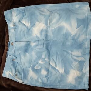 VNT Bill Blass Jeans Sky Blue & White of Abstract Floral Pattern Demin Skirt 14
